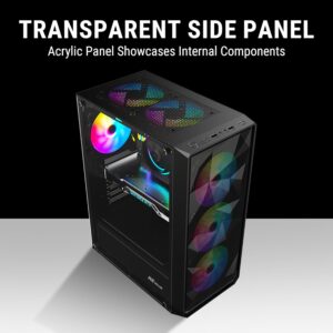 Ant Value VM41 ATX Mid-Tower Computer Case/Gaming Cabinet - Black | Support ATX, M-ATX, ITX | Pre-Installed 3 Front & 1 Rear Rainbow Fans