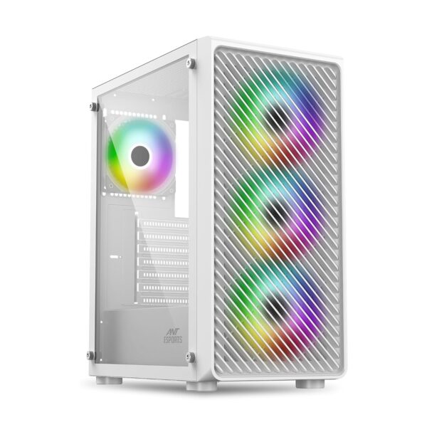 Ant Esports 211 Air Mid-Tower Computer Case I Gaming Cabinet - White | Support ATX, M-ATX, ITX | Pre-Installed 3 x 120mm ARGB Front Fan & 1 x 120mm ARGB Rear Fan