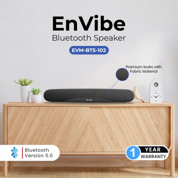EVM EnVibe Bluetooth Speaker - Portable Wireless Speaker with 14W RMS Output, Bluetooth 5.0, and 8 Hours Playtime (EVM-BTS-102-Black)