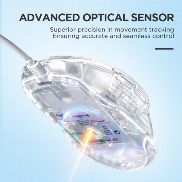 AULA S80 Transparent RGB, 7200 DPI, 7 Buttons PC Wired Optical Gaming Mouse (USB 2.0, Transparent White)