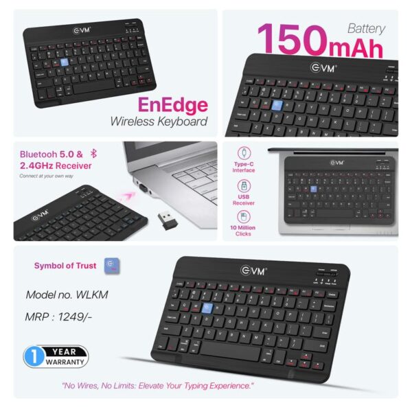 Version 1.0.0 EVM EnEdge 9.7 inch Wireless Rechargeable Keyboard