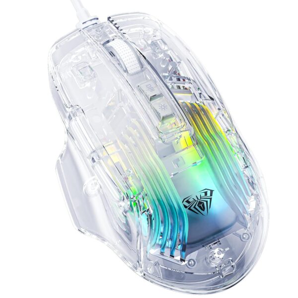 AULA S80 Transparent RGB, 7200 DPI, 7 Buttons PC Wired Optical Gaming Mouse (USB 2.0, Transparent White)