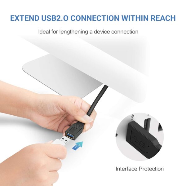 USB Male to Female Extension Cable, 5 Meter/16.4Ft 2.0 USB Extension Cable, USB A Male to A Female Cable, USB Extender for Tv, Pc, Hard Drive, USB...