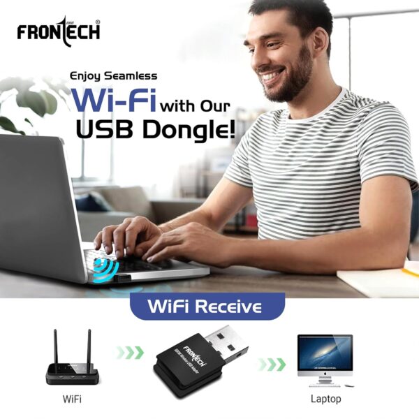 FRONTECH WiFi Dongle 300 Mbps Mini Wireless Network USB Wi-Fi Adapter for PC, Desktop, Laptop | Advanced WPA/WPA2 Security Standards, (0842, Black)