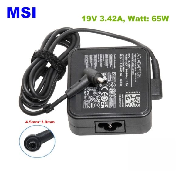 Original OEM MSI Modern 14 B10MW-486US ADP-65GD D 65W 19V AC/DC Adapter&Cord– MPN: MSI 65W 4.5MM