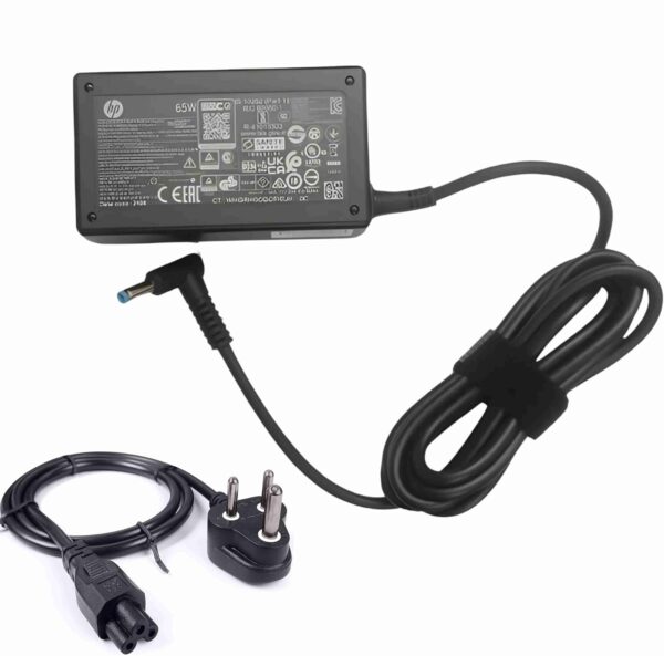 HP Blue Pin Original Laptop Charger 19.5V 3.33A 65W Adapter (Fit with 3 Pin Power Cable)- Black
