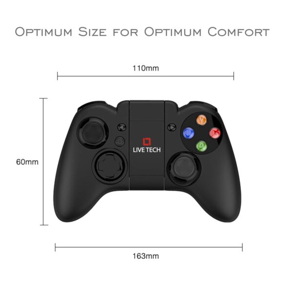 Live Tech Yo!Man Wireless Gamepad with Phone Clamp – Bluetooth Game Controller for Android/iOS/PC, Dual Vibration, Multimedia Controls & Ergonomic Design