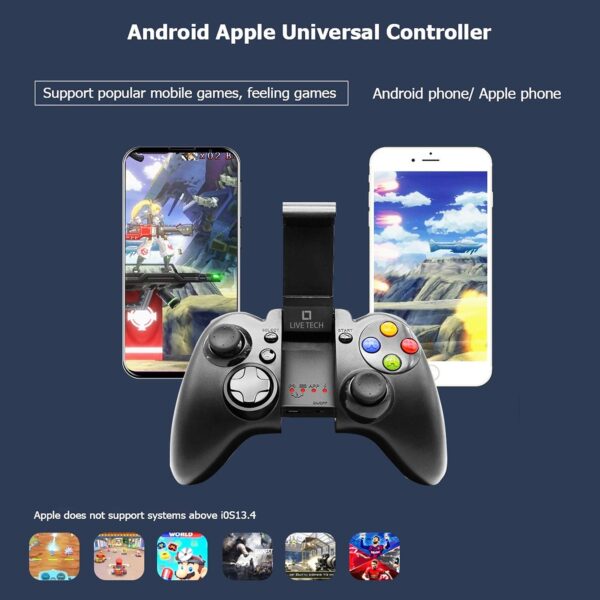 Live Tech Yo!Man Wireless Gamepad with Phone Clamp – Bluetooth Game Controller for Android/iOS/PC, Dual Vibration, Multimedia Controls & Ergonomic Design