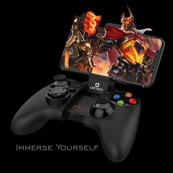 Live Tech Yo!Man Wireless Gamepad with Phone Clamp – Bluetooth Game Controller for Android/iOS/PC, Dual Vibration, Multimedia Controls & Ergonomic Design