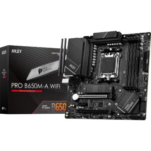 MSI PRO B650M-A WiFi ProSeries Motherboard (AMD Ryzen 9000/8000/7000 Series Processors, AM5, DDR5, PCIe 4.0, M.2, SATA 6Gb/s, USB 3.2 Gen 2, HDMI/DP, Wi-Fi... Size:mATX