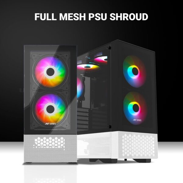 71xJEFlIlHL._SL1500_ (1) Ant Esports Pepper 5F Mid-Tower Dual Color Computer Case/Gaming Cabinet - Black/White | Support ATX, Micro-ATX, Mini-ITX | Pre-Installed 5 ARGB Fans